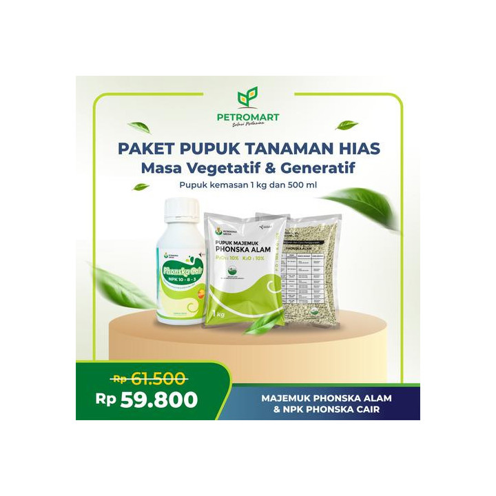 Paket Pupuk Tanaman Hias | Petrokimia Gresik | Pupuk Majemuk Phonska Alam & Phonska Cair | Kemasan 1 Kg & 500 ml