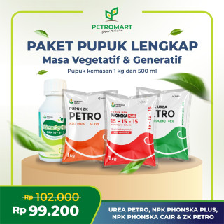 Paket Pupuk Lengkap | Petrokimia Gresik | NPK Phonska Plus, Urea Petro, ZK Petro, NPK Phonska Cair | Kemasan 1 Kg & 500 ml
