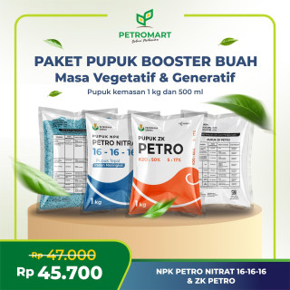 Paket Pupuk Boster Buah | Petrokimia Gresik | NPK Petro Nitrat 16-16-16 & ZK Petro | Kemasan 1 Kg & 500 ml